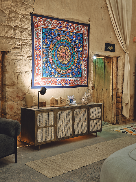 Intimate seating corner with textured accents